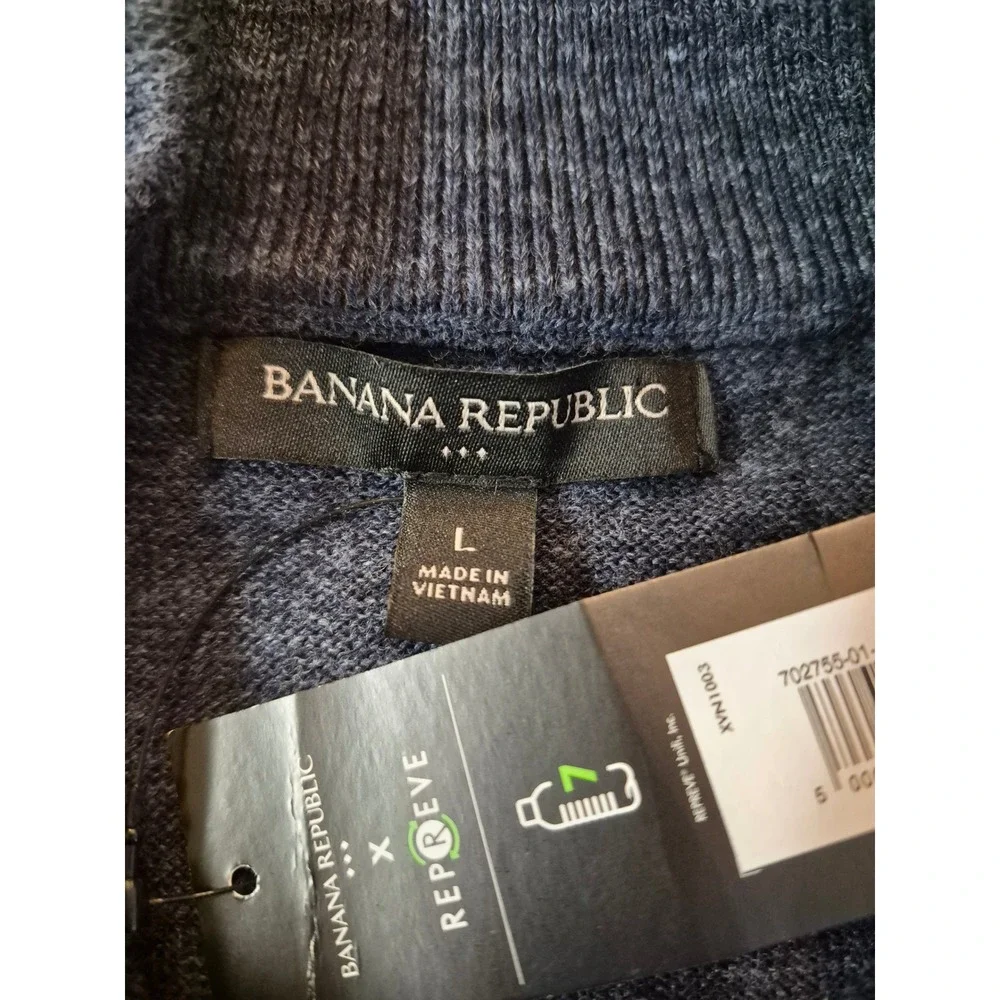NEW Banana Republic Mens Navy Blue Marl 1/4 Zip Cotton Blend Sweater Large